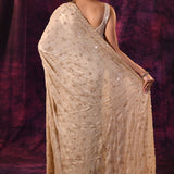 Champagne Beige Saree With All-Over Hand Embroidered Floral Buttis Tissue Saree