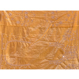 Mustard Gold Saree With Criss-Cross Floral Lattice Embroidery And Wide Scalloped Border