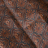 Black Linen Saree With Rust Brown Ajrakh Block Printed Geometric Floral Jaal & Silver Sequin Border
