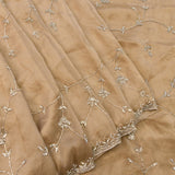 Tan Hand Embroidered Silver Floral Vine Saree