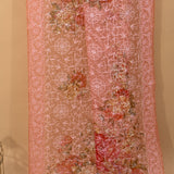 Peach-Coral Floral Printed Organza Saree With Embroidered Border