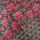 Charcoal Ikat-Print Saree With Abstract Floral Motifs And Sequin Border