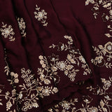 Dark Maroon Hand Embroidered Gold Floral Sare