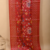 Red Ikat-Print Saree With Patola-Style Peacock Motif And Sequin Border