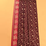 Wine & Pink Silver Zari Floral Jaal Pure Silk Banarasi Saree With Contrast Pink Paisley Pallu