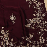 Dark Maroon Hand Embroidered Gold Floral Sare