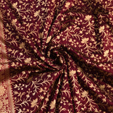 Wine & Pink Silver Zari Floral Jaal Pure Silk Banarasi Saree With Contrast Pink Paisley Pallu