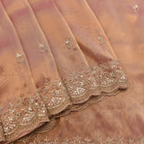 Rose Gold Hand Embroidered Sequin Floral Scalloped Border Saree