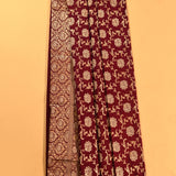 Maroon Dual Tone Zari All-Over Floral Jaal Pure Silk Banarasi Saree With Teardrop Floral Pallu