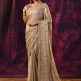 Champagne Beige Saree With All-Over Hand Embroidered Floral Buttis