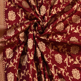Maroon Dual Tone Zari All-Over Floral Jaal Pure Silk Banarasi Saree With Teardrop Floral Pallu