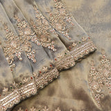 Grey Tissue Organza Saree With Hand Embroidered Pearl & Stone Border