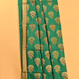 Teal Green Gold Zari Meenakari Butti Pure Silk Banarasi Saree With Broad Plain Zari Pallu