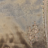 Grey Tissue Organza Saree With Hand Embroidered Pearl & Stone Border