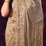 Champagne Beige Saree With All-Over Hand Embroidered Floral Buttis