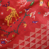 Red Ikat-Print Saree With Patola-Style Peacock Motif And Sequin Border