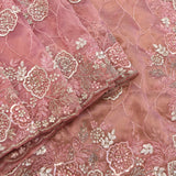 Dusty Pink Net Saree With All Over Hand Embroidered Floral Jaal