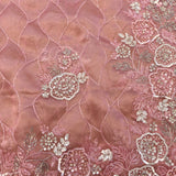Dusty Pink Net Saree With All Over Hand Embroidered Floral Jaal