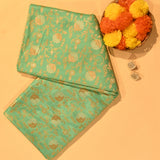 Jade Green Gold Zari Floral Jaal Pure Silk Banarasi Saree With Dense Floral Scroll Pallu