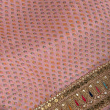 Blush Pink Georgette Saree With Multicolour Mini Paisley Print & Gold Sequin Mirror Embroidered Border