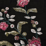 Black Georgette Saree With Hand Embroidered Sequin Rose Motifs