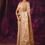 Gold Saree With All-Over Tikki Work And Scalloped Geometric Border