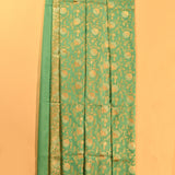 Jade Green Gold Zari Floral Jaal Pure Silk Banarasi Saree With Dense Floral Scroll Pallu