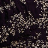 Deep Purple Georgette Saree With Hand Embroidered Gold Floral Border