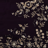 Deep Purple Georgette Saree With Hand Embroidered Gold Floral Border