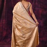 Gold Saree With All-Over Tikki Work And Scalloped Geometric Border
