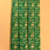 Emerald Green Gold Zari All-Over Floral Rose Vine Pure Silk Banarasi Saree With Chevron Border