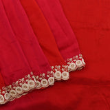Red Georgette Saree With Hand Embroidered Pearl Medallion Border