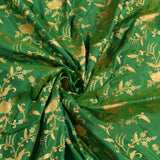 Emerald Green Gold Zari All-Over Floral Rose Vine Pure Silk Banarasi Saree With Chevron Border