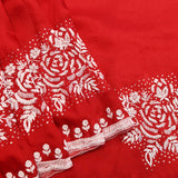 Red Georgette Saree With Hand Embroidered White Floral Border