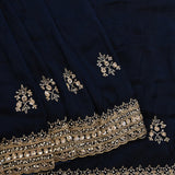 Navy Blue Georgette Saree With Heavy Hand Embroidered Gold Border