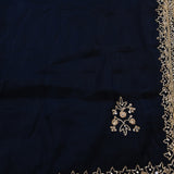 Navy Blue Georgette Saree With Heavy Hand Embroidered Gold Border