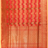 Red Gold Zari Meenakari Chevron Butti Pure Silk Banarasi Saree With Dense Gold Floral Jaal Pallu