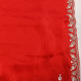 Red Georgette Saree With Hand Embroidered Mirror Work Border