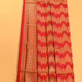Red Gold Zari Meenakari Chevron Butti Pure Silk Banarasi Saree With Dense Gold Floral Jaal Pallu
