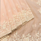 Peach Net Saree With All Over Hand Embroidered Floral Border