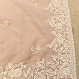 Peach Net Saree With All Over Hand Embroidered Floral Border
