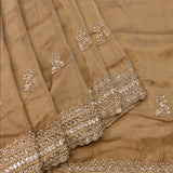 Golden Beige Georgette Saree With Heavy Hand Embroidered Sequin Border