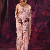 Baby Pink Saree With All-Over Hand Embroidered Floral Vine Work