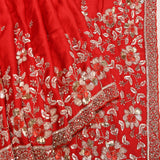 Red Georgette Saree With All Over Hand Embroidered Sequin Floral Pallu
