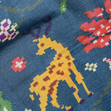 Petrol Blue Ikat-Print Saree With Giraffe Motif And Sequin Border