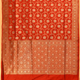 Red Dual Tone Zari All-Over Large Floral Jaal Pure Silk Banarasi Saree With Teardrop Scroll Pallu