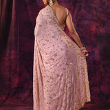 Baby Pink Saree With All-Over Hand Embroidered Floral Vine Work