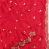 Pink Georgette Saree With All Over Hand Embroidered Butti And Chevron Border