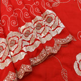 Red Georgette Saree With All Over Hand Embroidered Silver Sequin Rose Vine