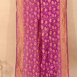 Purple Silk Banarasi Saree With Gold Lotus Brocade And Scalloped Border